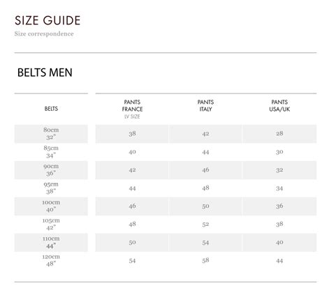 louis vuitton belt sizing chart